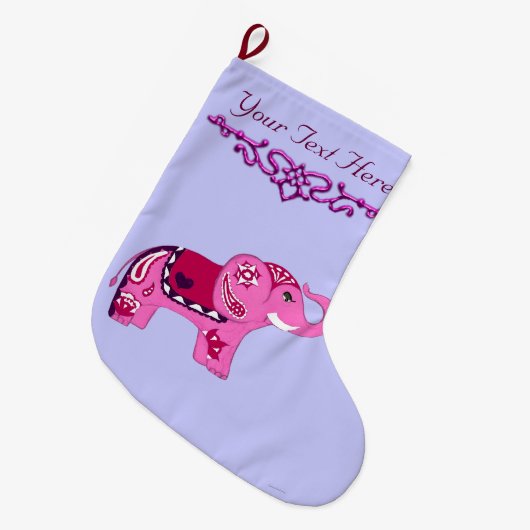 Henna Elephant (roze/Paars) Grote Kerstsok (Voorkant (Hangend))