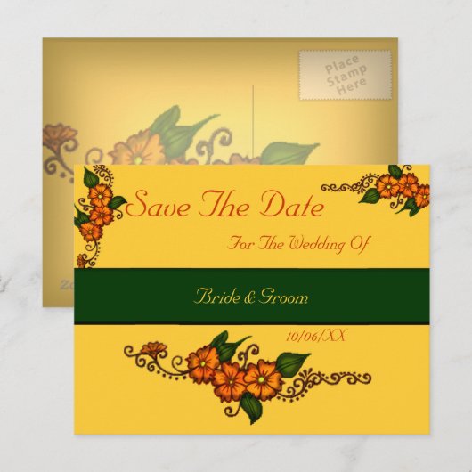 Henna Flower Aankondigingskaart (Voorkant / Achterkant)