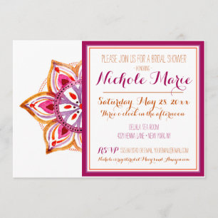 Henna Flower Bridal Shower Invitation Fuschia Kaart