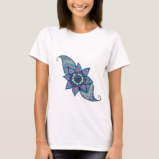 Henna geïnspireerd ontwerp in blauw en paarse shir t-shirt (Voorkant)