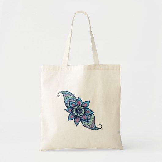 Henna geïnspireerd ontwerp in blauwe en paarse Can Tote Bag (Voorkant)