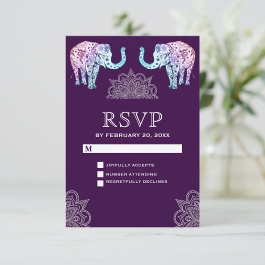 Henna getatoeëerde olifanten Indiase bruiloft RSVP (Staand voorkant)