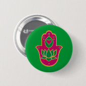 Henna Hamsa Lotus Green & Pink Ronde Button 5,7 Cm (Voorkant /achterkant)