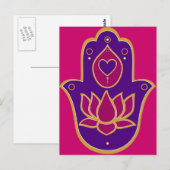 Henna Hamsa Lotus Pink Briefkaart (Voorkant / Achterkant)