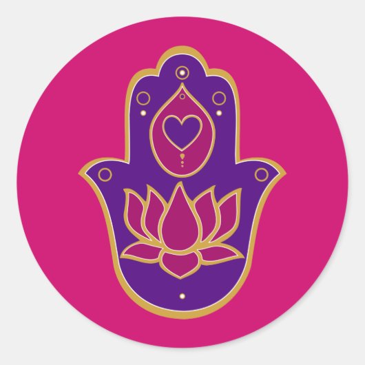 Henna Hamsa Lotus Pink Ronde Sticker (Voorkant)