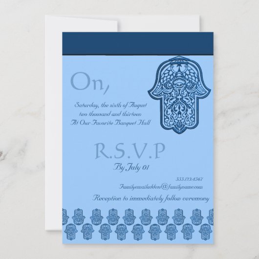 Henna Hand of Hamsa (blauw) (bruiloft) Kaart (Achterkant)