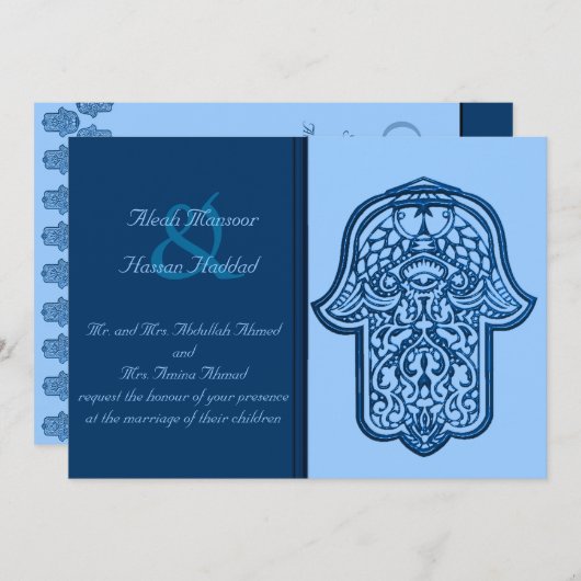 Henna Hand of Hamsa (blauw) (bruiloft) Kaart (Voorkant / Achterkant)