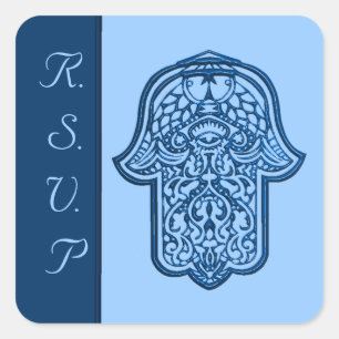 Henna Hand of Hamsa (blauw) (bruiloft) Vierkante Sticker