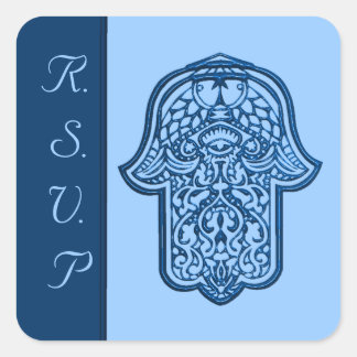 Henna Hand of Hamsa (blauw) (bruiloft) Vierkante Sticker
