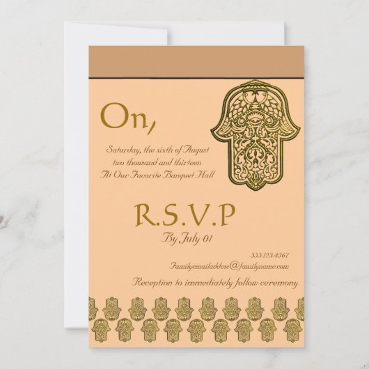 Henna Hand of Hamsa (Gouden) (bruiloft) Kaart (Achterkant)