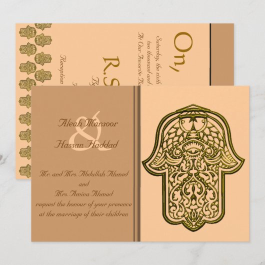 Henna Hand of Hamsa (Gouden) (bruiloft) Kaart (Voorkant / Achterkant)