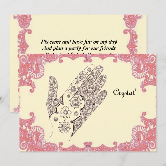 Henna Hand party card Kaart (Voorkant / Achterkant)