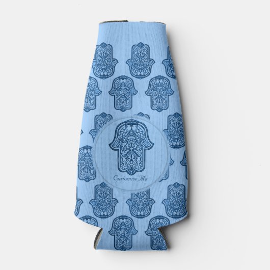 Henna Hand van Hamsa (blauw) Flesjeskoeler (Voorkant)