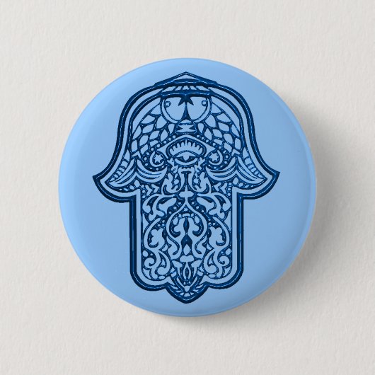 Henna Hand van Hamsa (blauw) Ronde Button 5,7 Cm (Voorkant)