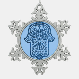 Henna Hand van Hamsa (blauw) Tin Sneeuwvlok Ornament