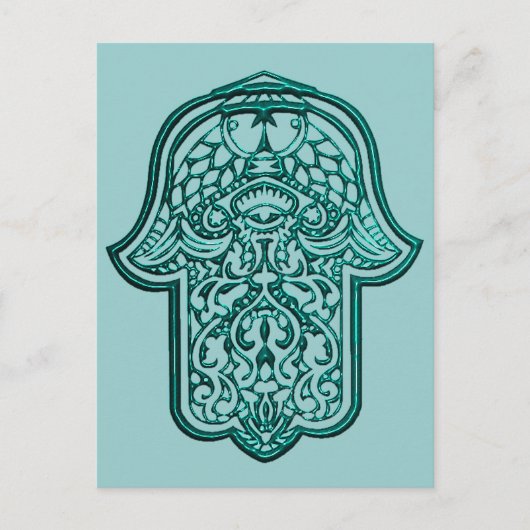Henna Hand van Hamsa (Blauwgroen) Briefkaart (Voorkant)