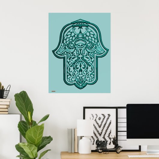 Henna Hand van Hamsa (Blauwgroen) Poster (Thuiskantoor)