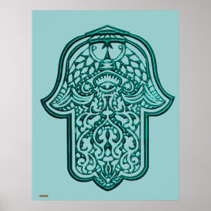 Henna Hand van Hamsa (Blauwgroen) Poster