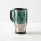 Henna Hand van Hamsa (Blauwgroen) Reisbeker (Voorkant links)