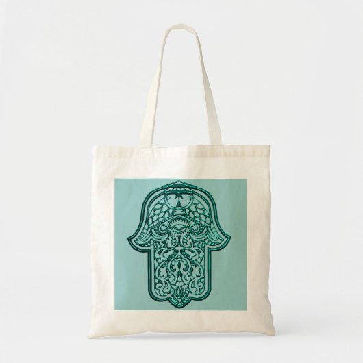 Henna Hand van Hamsa (Blauwgroen) Tote Bag (Voorkant)