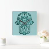 Henna Hand van Hamsa (Blauwgroen) Vierkante Klok (Huis)