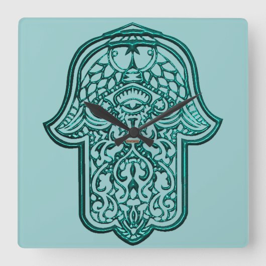 Henna Hand van Hamsa (Blauwgroen) Vierkante Klok (Voorkant)