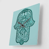 Henna Hand van Hamsa (Blauwgroen) Vierkante Klok (Hoek)