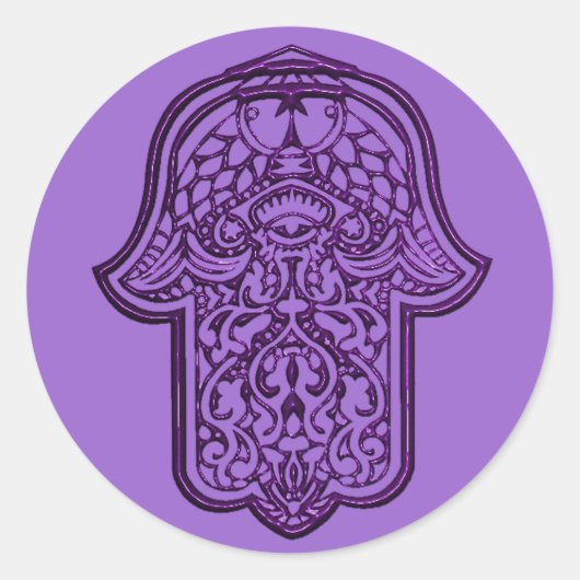 Henna Hand van Hamsa (Paars) Ronde Sticker (Voorkant)