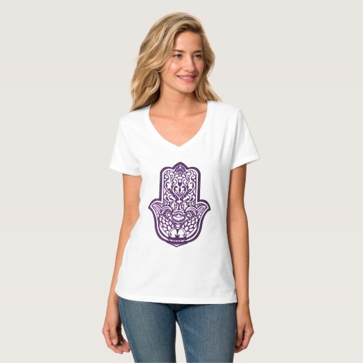 Henna Hand van Hamsa (Paars) T-shirt (Voorkant volledig)