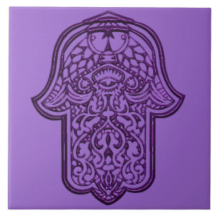 Henna Hand van Hamsa (Paars) Tegeltje