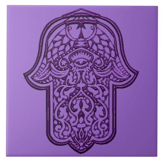 Henna Hand van Hamsa (Paars) Tegeltje (Voorkant)