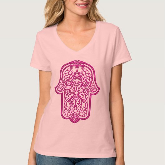 Henna Hand van Hamsa (Roze) T-shirt (Voorkant)