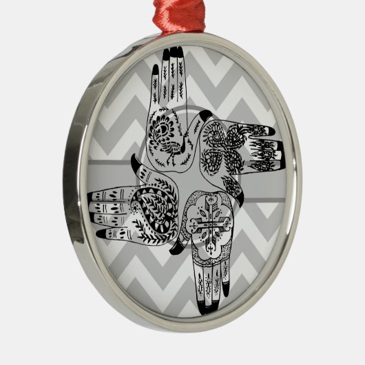 Henna Hands 4 Square Paisley Tattoo  Metalen Ornament (Rechts)