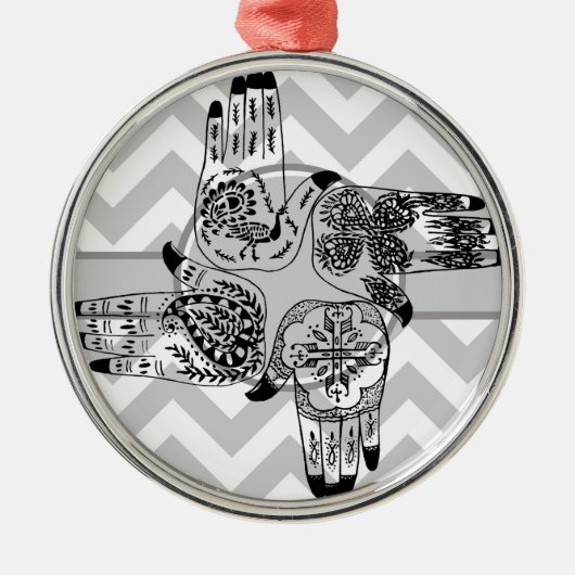 Henna Hands 4 Square Paisley Tattoo  Metalen Ornament (Voorkant)