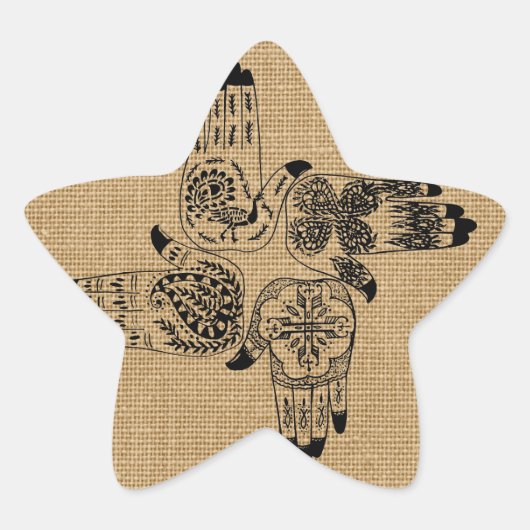 Henna Hands 4 Square Paisley Tattoo Ster Sticker (Voorkant)