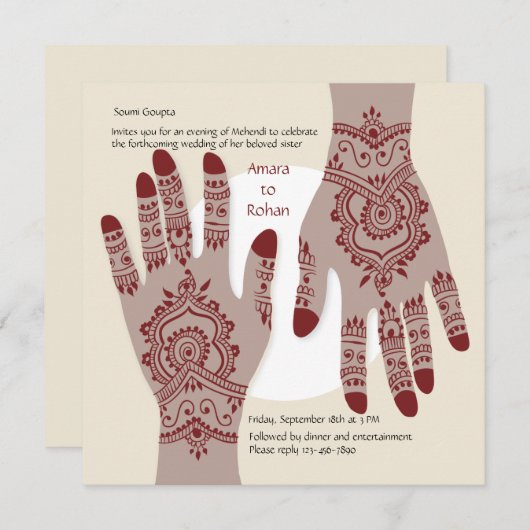 Henna Hands Uitnodiging (Voorkant / Achterkant)