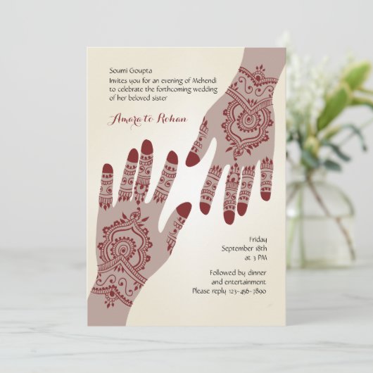 Henna Hands Uitnodiging (Staand voorkant)