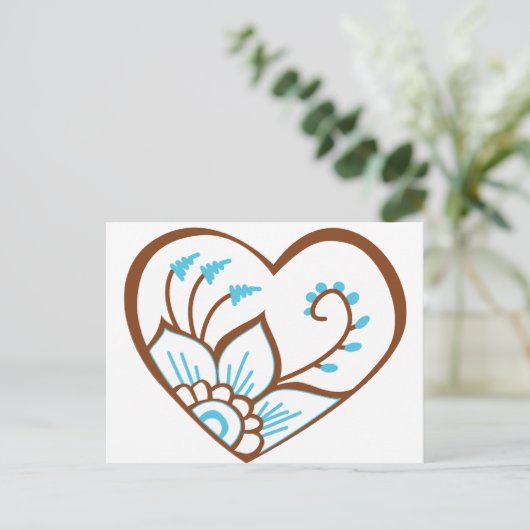 Henna Heart Blue Briefkaart (Staand voorkant)