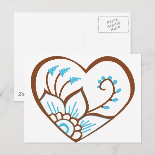Henna Heart Blue Briefkaart (Voorkant / Achterkant)