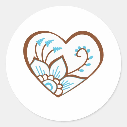 Henna Heart Blue Ronde Sticker (Voorkant)