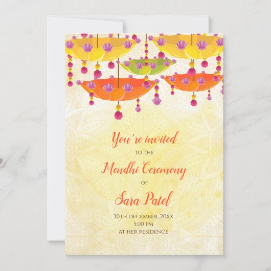 Henna Invite & Mendhi nodigt Henna uit Kaart (Voorkant)