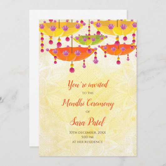 Henna Invite & Mendhi nodigt Henna uit Kaart (Voorkant / Achterkant)