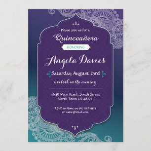 Henna Jewel Quinceanera Birthday Party Invite 15th Kaart
