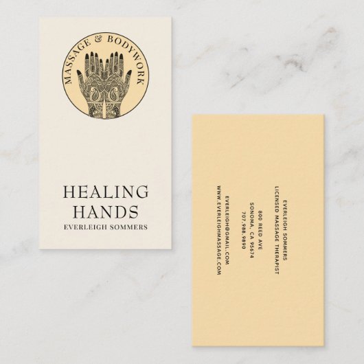 Henna Massage Healing Arts Hands Business Card Visitekaartje (Voorkant / Achterkant)