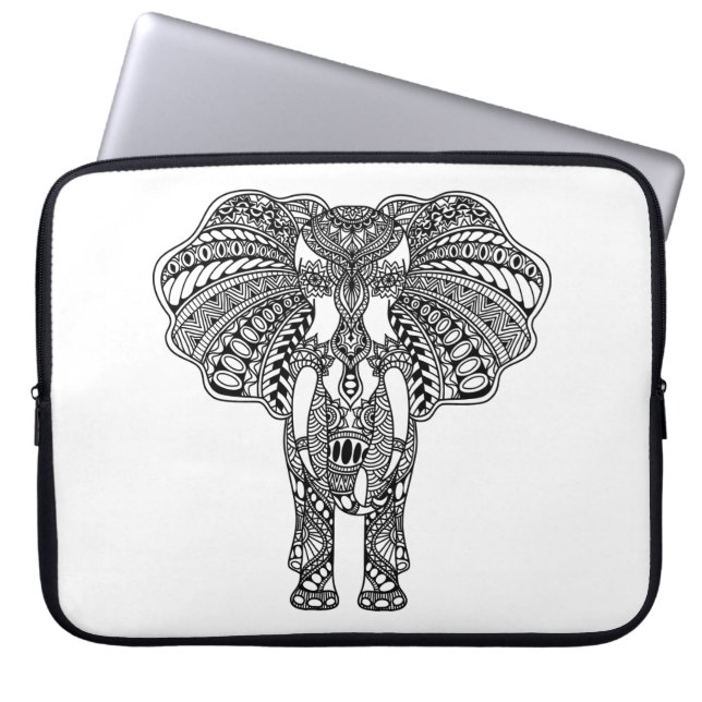 Henna Mehndi Decorated Indian Elephant Laptop Sleeve (Voorkant)