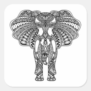 Henna Mehndi Decorated Indian Elephant Vierkante Sticker