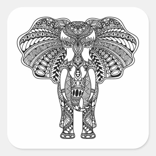 Henna Mehndi Decorated Indian Elephant Vierkante Sticker (Voorkant)
