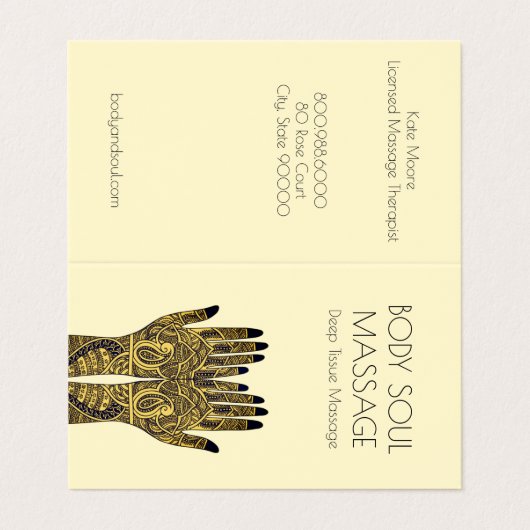 Henna Mehndi overhandigt massage therapeut praktij Visitekaartje (Buitenkant ongevouwen)
