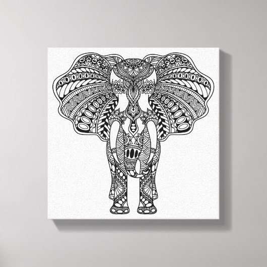 Henna Mehndi versierd Indische olifant 6 Canvas Afdruk (Voorkant)