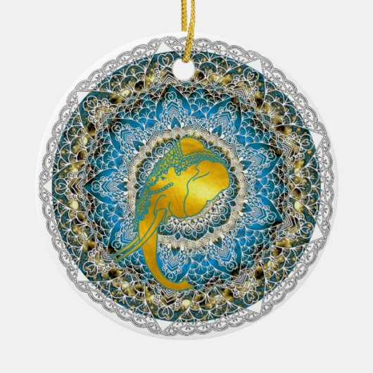Henna Olifant Mandala Ganesha Mindfulness Cadeaus Keramisch Ornament (Voorkant)